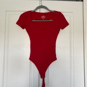NWOT Hollister Scoop Neck Ribbed Bodysuit, Red, XS
